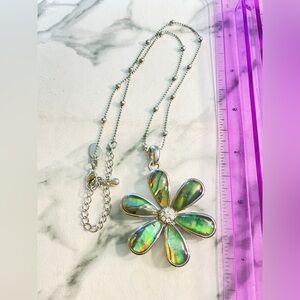 Lia Sophia Silver Abalone Flower Pendant Necklace - Iridescent Green